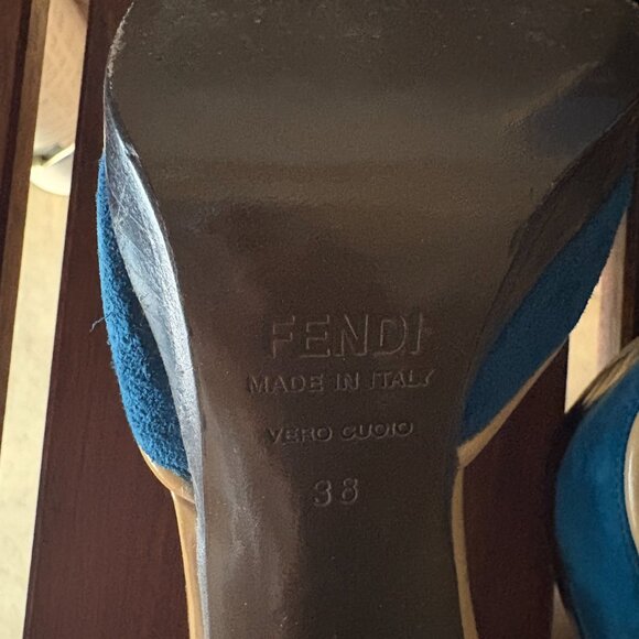 FENDI Pumps/Heels Suede Blue/Tan Size EU 38 US 8 - Picture 5 of 5